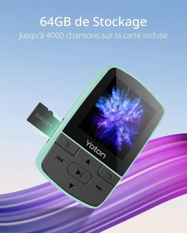 Alt view image 4 of 7 - YOTON MP3 Player with Bluetooth 5.2, 64GB Storage, Mini Size, HiFi Music, with Sports Clip, Independent Volume Control, FM Radio, Includes Headphones (Green)