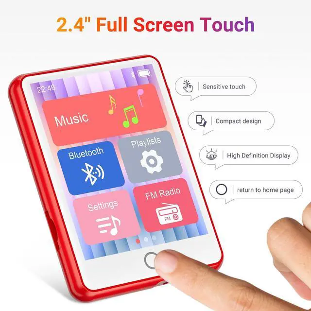 Alt view image 5 of 7 - 128GB MP3 Player Bluetooth 5.3 with 2.4" Full Touch ScreenMECHEN Portable Digital Music Player with HD SpeakerFM Radio, HiFi Lossless Sound, Recording, Support up to 512GB.