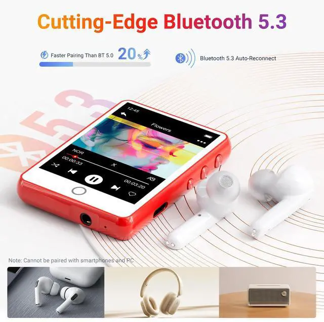 Alt view image 4 of 7 - 128GB MP3 Player Bluetooth 5.3 with 2.4" Full Touch ScreenMECHEN Portable Digital Music Player with HD SpeakerFM Radio, HiFi Lossless Sound, Recording, Support up to 512GB.