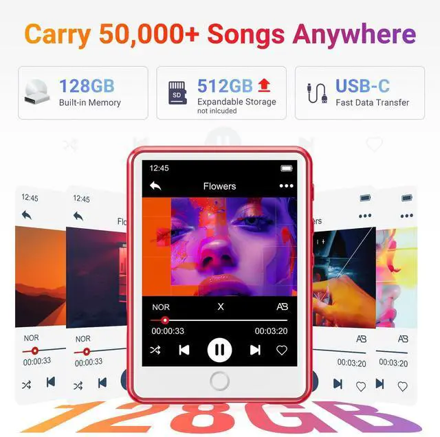Alt view image 3 of 7 - 128GB MP3 Player Bluetooth 5.3 with 2.4" Full Touch ScreenMECHEN Portable Digital Music Player with HD SpeakerFM Radio, HiFi Lossless Sound, Recording, Support up to 512GB.