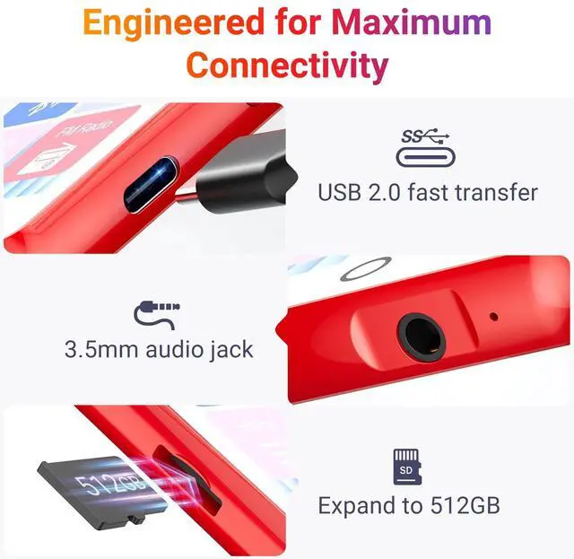 Alt view image 6 of 7 - 128GB MP3 Player Bluetooth 5.3 with 2.4" Full Touch ScreenMECHEN Portable Digital Music Player with HD SpeakerFM Radio, HiFi Lossless Sound, Recording, Support up to 512GB.