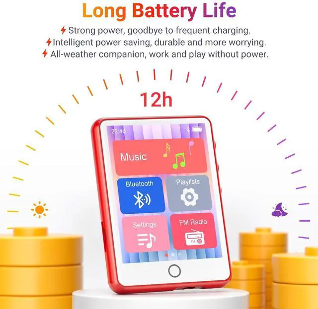 Alt view image 7 of 7 - 128GB MP3 Player Bluetooth 5.3 with 2.4" Full Touch ScreenMECHEN Portable Digital Music Player with HD SpeakerFM Radio, HiFi Lossless Sound, Recording, Support up to 512GB.