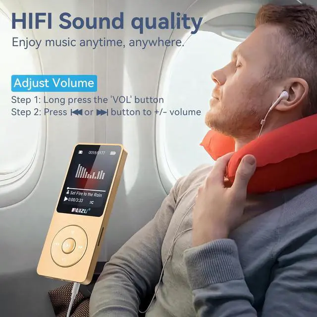 Alt view image 7 of 7 - 64GB MP3 Player with Bluetooth 5.3, Portable Music Player for Kids, Sports Running, FM Radio, Voice Recorder, Equalizer, Digital Audio Shuffle Playback, Support 128GB Micro SD Card, Yellow