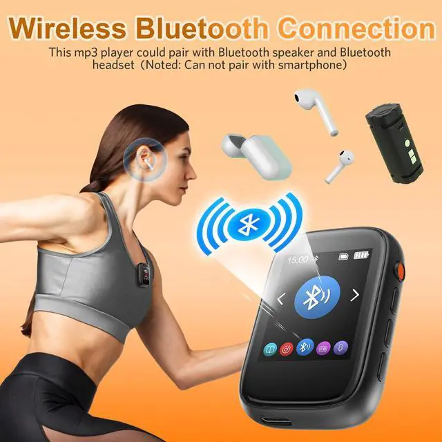 Alt view image 2 of 7 - Portable Kids MP3 Player with Sports Clip, Small Music Player with Bluetooth 5.3, Touch Screen, Built-in Speaker, Voice Recorder, FM Radio, Expandable Storage up to 512GB(Black)