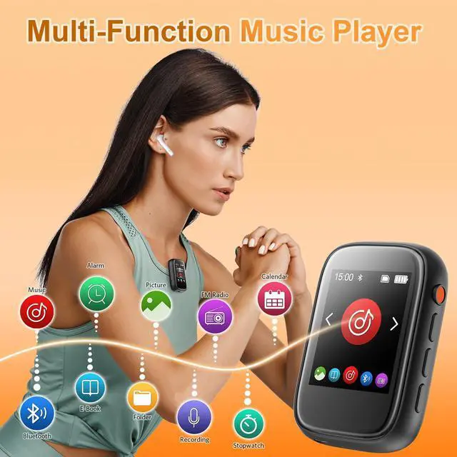 Alt view image 6 of 7 - Portable Kids MP3 Player with Sports Clip, Small Music Player with Bluetooth 5.3, Touch Screen, Built-in Speaker, Voice Recorder, FM Radio, Expandable Storage up to 512GB(Black)
