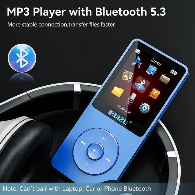 Alt view image 2 of 7 - 64GB MP3 Player with Bluetooth 5.3, Weight 0.055 lbs, Portable Music Player for Kids, Sports, FM Radio, Voice Recorder, 80 Hours Digital Audio Shuffle Playback, Support 128GB Micro SD Card, Blue