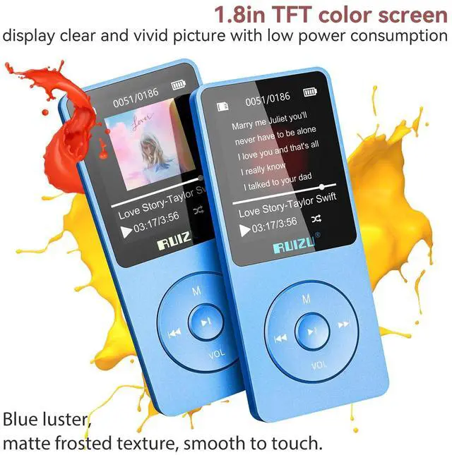 Alt view image 3 of 7 - 64GB MP3 Player with Bluetooth 5.3, Weight 0.055 lbs, Portable Music Player for Kids, Sports, FM Radio, Voice Recorder, 80 Hours Digital Audio Shuffle Playback, Support 128GB Micro SD Card, Blue