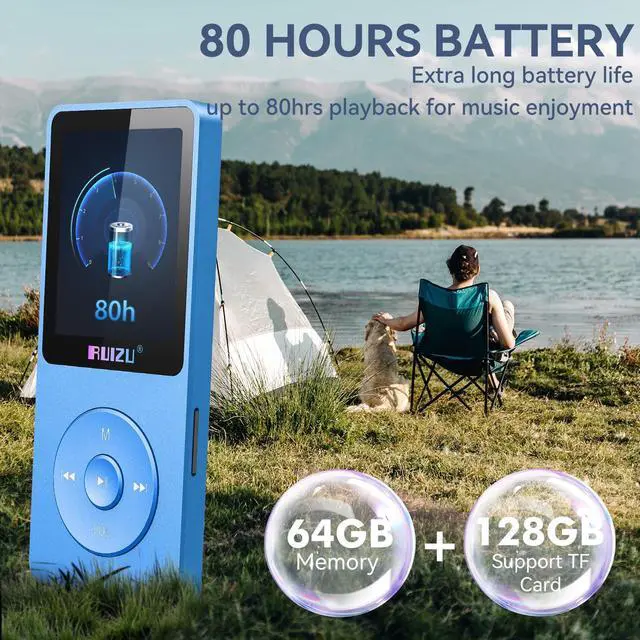 Alt view image 5 of 7 - 64GB MP3 Player with Bluetooth 5.3, Weight 0.055 lbs, Portable Music Player for Kids, Sports, FM Radio, Voice Recorder, 80 Hours Digital Audio Shuffle Playback, Support 128GB Micro SD Card, Blue
