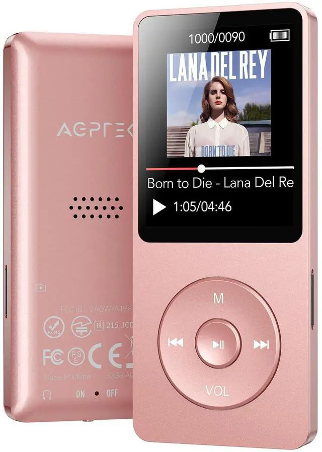 Main image of AGPTEK A02 MP3 Player with Bluetooth 5.3, 1.8 inch Screen Portable Music Player with Speaker, FM Radio, Voice Recorder, Supports Expanded Up to 128GB(Rose Gold, 32GB)