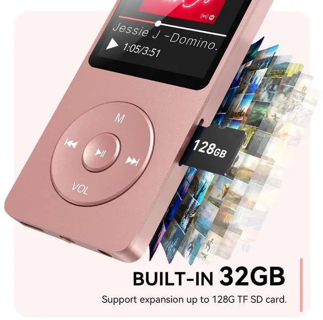 Alt view image 5 of 7 - AGPTEK A02 MP3 Player with Bluetooth 5.3, 1.8 inch Screen Portable Music Player with Speaker, FM Radio, Voice Recorder, Supports Expanded Up to 128GB(Rose Gold, 32GB)
