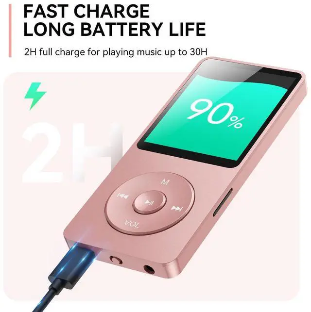 Alt view image 6 of 7 - AGPTEK A02 MP3 Player with Bluetooth 5.3, 1.8 inch Screen Portable Music Player with Speaker, FM Radio, Voice Recorder, Supports Expanded Up to 128GB(Rose Gold, 32GB)