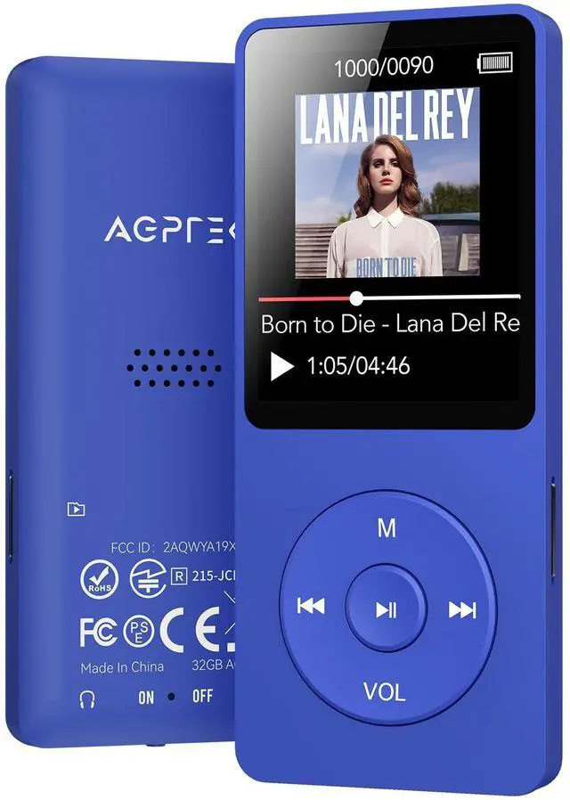 Main image of AGPTEK A02 MP3 Player with Bluetooth 5.3, 1.8 inch Screen Portable Music Player with Speaker, FM Radio, Voice Recorder, Supports Expanded Up to 128GB(Blue, 32GB)