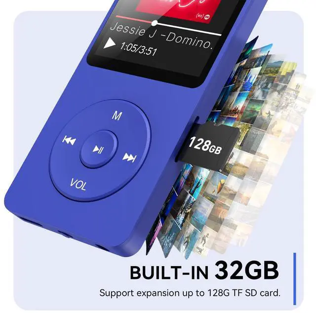 Alt view image 5 of 7 - AGPTEK A02 MP3 Player with Bluetooth 5.3, 1.8 inch Screen Portable Music Player with Speaker, FM Radio, Voice Recorder, Supports Expanded Up to 128GB(Blue, 32GB)