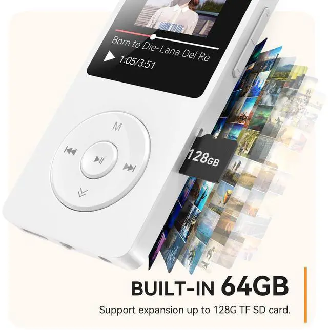 Alt view image 5 of 7 - AGPTEK A02 MP3 Player with Bluetooth 5.3, 1.8 inch Screen Portable Music Player with Speaker, FM Radio, Voice Recorder, Supports Expanded Up to 128GB(White, 64GB)