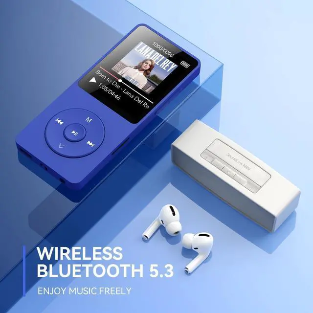 Alt view image 2 of 7 - AGPTEK A02 MP3 Player with Bluetooth 5.3, 1.8 inch Screen Portable Music Player with Speaker, FM Radio, Voice Recorder, Supports Expanded Up to 128GB(Blue, 64GB)