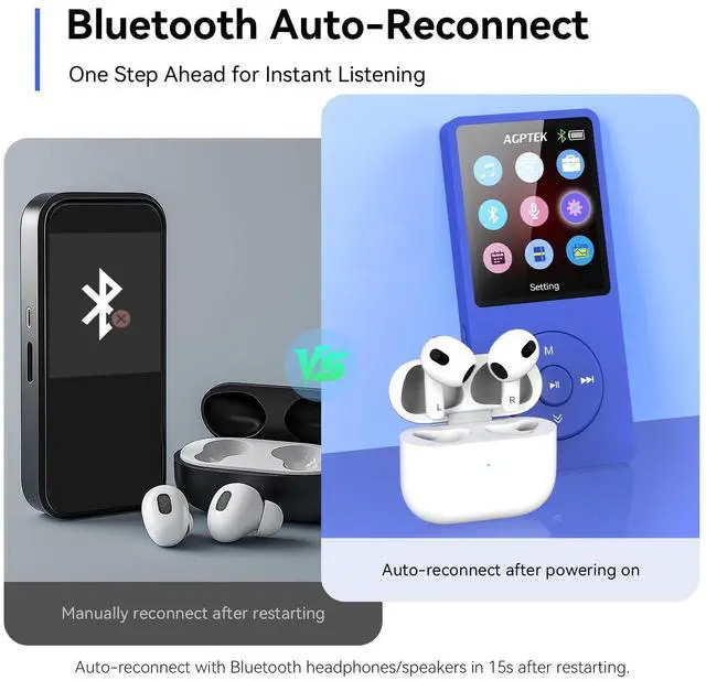 Alt view image 3 of 7 - AGPTEK A02 MP3 Player with Bluetooth 5.3, 1.8 inch Screen Portable Music Player with Speaker, FM Radio, Voice Recorder, Supports Expanded Up to 128GB(Blue, 64GB)