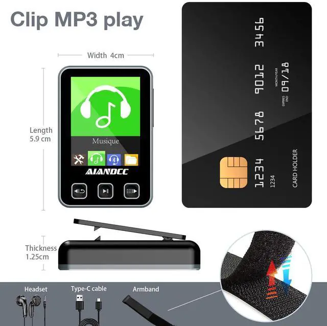 Alt view image 5 of 7 - Mp3 Player with Bluetooth 5.3, HiFi Music Player with Sports Clip and Armband, 1.77-inch TFT Color Screen, 32GB mp3 Player for Kids Adults, Earphones Included, TF Card can be Inserted, Nero