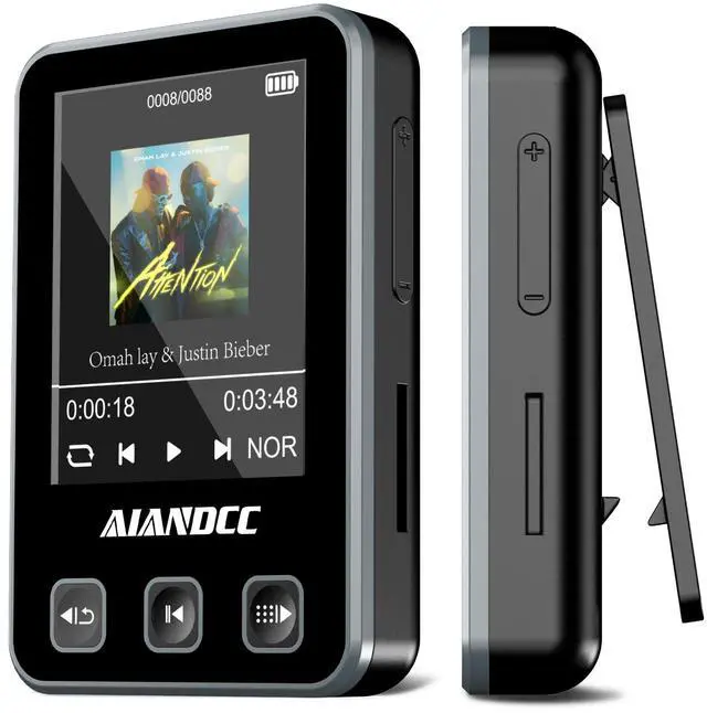 Main image of Mp3 Player with Bluetooth 5.3, HiFi Music Player with Sports Clip and Armband, 1.77-inch TFT Color Screen, 32GB mp3 Player for Kids Adults, Earphones Included, TF Card can be Inserted, Nero