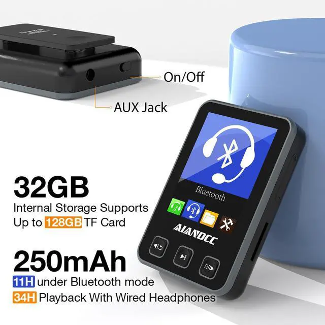 Alt view image 7 of 7 - Mp3 Player with Bluetooth 5.3, HiFi Music Player with Sports Clip and Armband, 1.77-inch TFT Color Screen, 32GB mp3 Player for Kids Adults, Earphones Included, TF Card can be Inserted, Nero