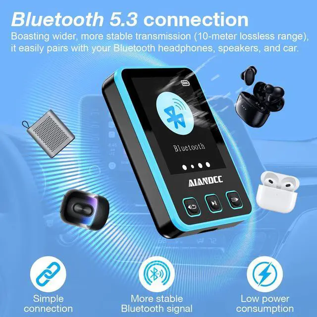 Alt view image 3 of 7 - Mp3 Player with Bluetooth 5.3, HiFi Music Player with Sports Clip and Armband, 1.77-inch TFT Color Screen, 32GB mp3 Player for Kids Adults, Earphones Included, TF Card can be Inserted