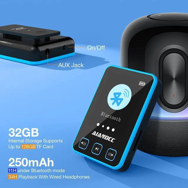 Alt view image 7 of 7 - Mp3 Player with Bluetooth 5.3, HiFi Music Player with Sports Clip and Armband, 1.77-inch TFT Color Screen, 32GB mp3 Player for Kids Adults, Earphones Included, TF Card can be Inserted