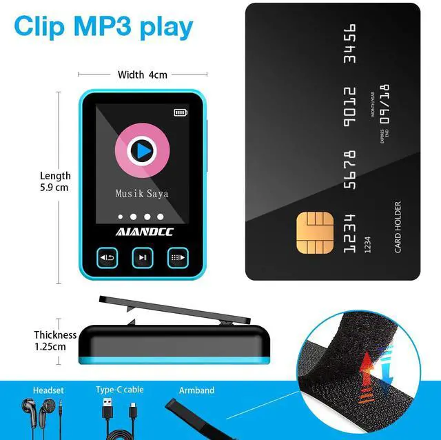 Alt view image 4 of 7 - Mp3 Player with Bluetooth 5.3, HiFi Music Player with Sports Clip and Armband, 1.77-inch TFT Color Screen, 32GB mp3 Player for Kids Adults, Earphones Included, TF Card can be Inserted