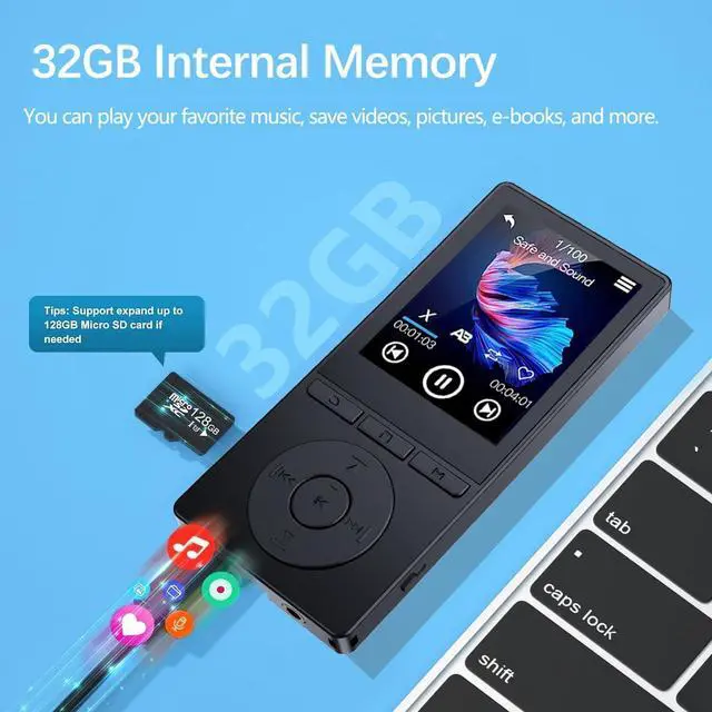 Alt view image 7 of 7 - 64GB MP3 Player with Bluetooth 5.3, Music Player with HiFi Sound for Sports Runners, 2.4" Screen MP3 Player Built in HD Speaker Voice Recorder FM Radio E-Book, Expanded Up to 128GB, Earphone Included