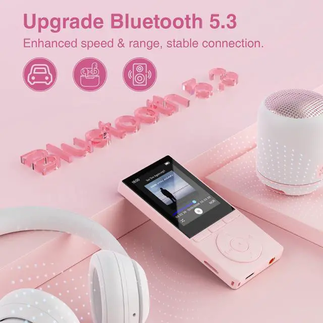Alt view image 6 of 7 - 64GB MP3 Player with Bluetooth 5.3, Music Player with HiFi Sound for Sports Runners, 2.4" Screen MP3 Player Built in HD Speaker Voice Recorder E-Book, Expanded Up to 128GB, Earphone Included, Pink