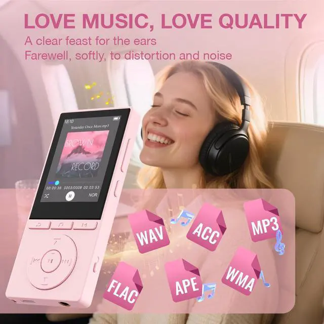 Alt view image 7 of 7 - 64GB MP3 Player with Bluetooth 5.3, Music Player with HiFi Sound for Sports Runners, 2.4" Screen MP3 Player Built in HD Speaker Voice Recorder E-Book, Expanded Up to 128GB, Earphone Included, Pink