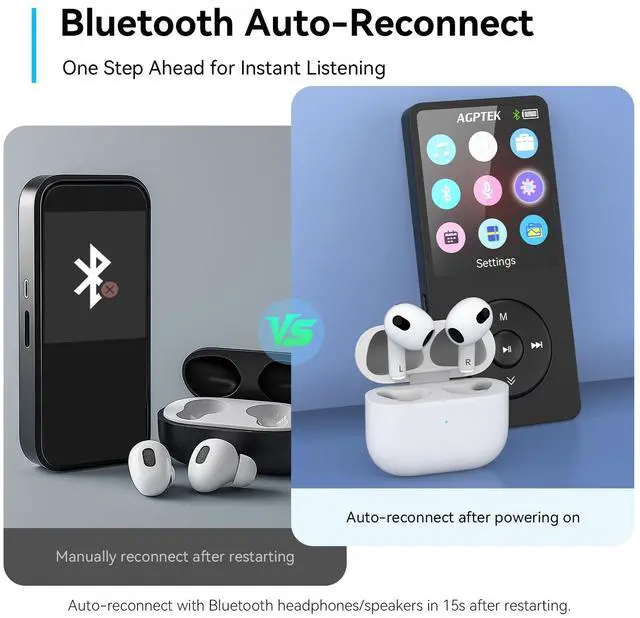 Alt view image 3 of 7 - AGPTEK A02 MP3 Player with Bluetooth 5.3, 1.8 inch Screen Portable Music Player with Speaker, FM Radio, Voice Recorder, Supports Expanded Up to 128GB(Black, 64GB)