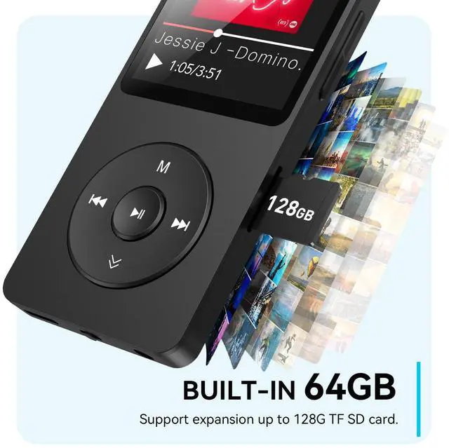 Alt view image 5 of 7 - AGPTEK A02 MP3 Player with Bluetooth 5.3, 1.8 inch Screen Portable Music Player with Speaker, FM Radio, Voice Recorder, Supports Expanded Up to 128GB(Black, 64GB)