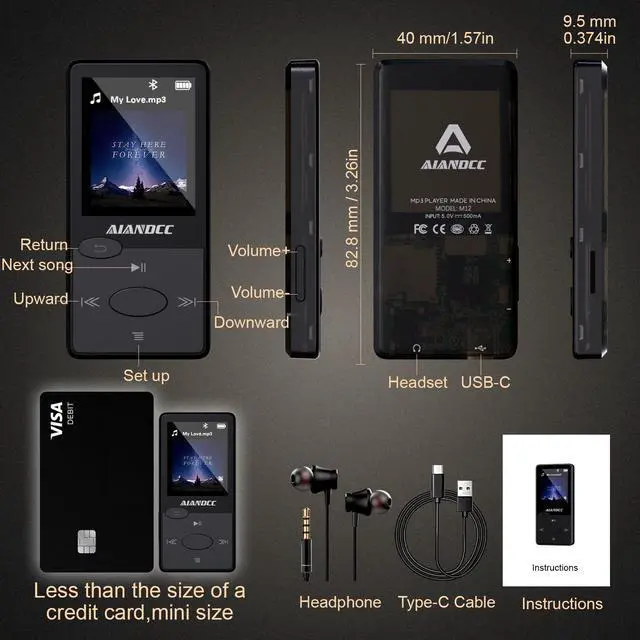 Alt view image 2 of 7 - 64GB Mp3 Player with Bluetooth 5.3 HiFi Sound, Mp3 Player with FM Radio, Mini Music Player for Kids Adults, Earphones Included, TF Card can be Inserted