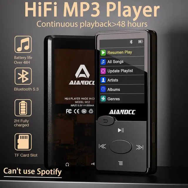 Alt view image 3 of 7 - 64GB Mp3 Player with Bluetooth 5.3 HiFi Sound, Mp3 Player with FM Radio, Mini Music Player for Kids Adults, Earphones Included, TF Card can be Inserted