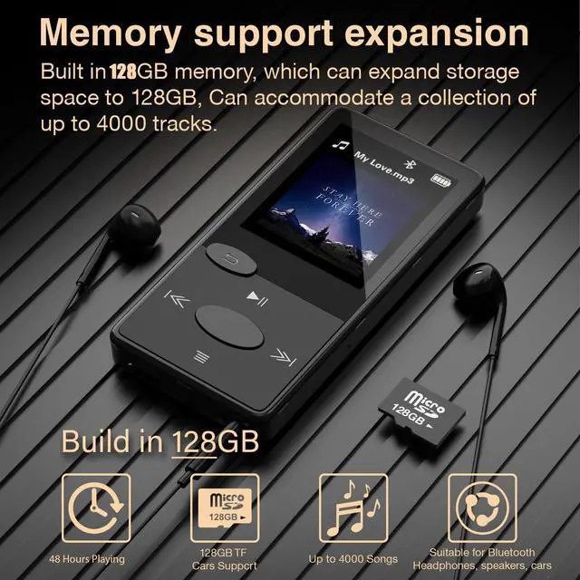 Alt view image 5 of 7 - 128GB Mp3 Player with Bluetooth 5.3 HiFi Sound, Mp3 Player with FM Radio, Mini Music Player for Kids Adults, Earphones Included, TF Card can be Inserted