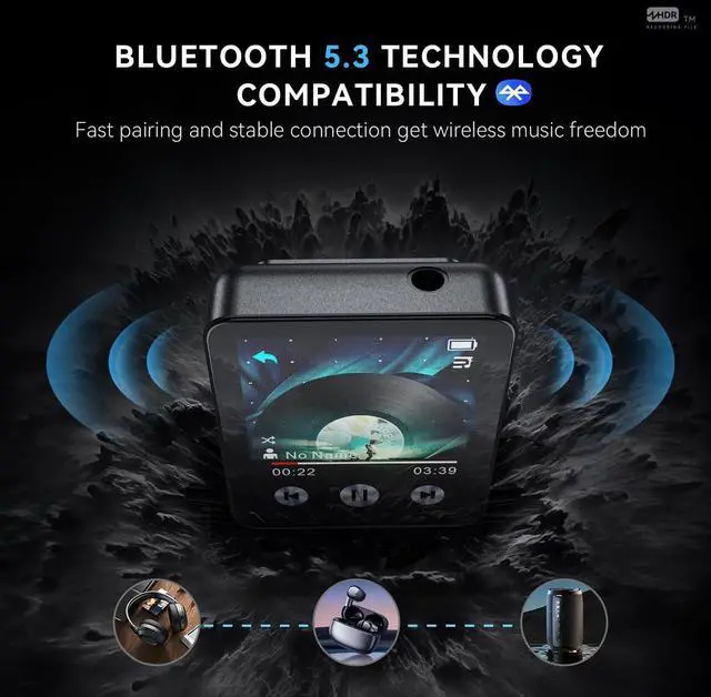 Alt view image 3 of 7 - 128GB Mini MP3 Player with Bluetooth 5.3,Portable Music Player for Kids with Clip,HiFi Sound,Voice Recorder,E-Book,Built-in HD Speaker,Digital Audio Player for Sport with Earphones & Screen Protector