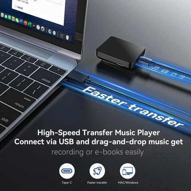 Alt view image 7 of 7 - 128GB Mini MP3 Player with Bluetooth 5.3,Portable Music Player for Kids with Clip,HiFi Sound,Voice Recorder,E-Book,Built-in HD Speaker,Digital Audio Player for Sport with Earphones & Screen Protector