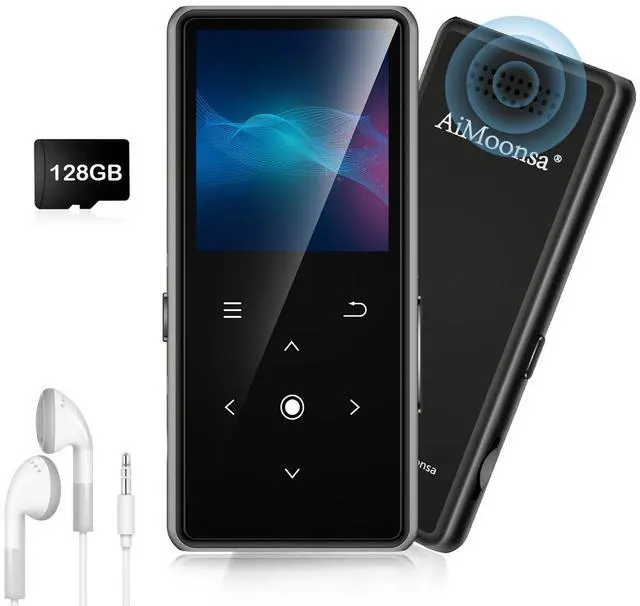 Main image of 128GB MP3 Player with Bluetooth 5.2, AiMoonsa Music Player with Built-in HD Speaker, FM Radio, Voice Recorder, HiFi Sound, E-Book, Earphones Included