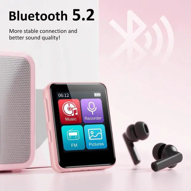 Alt view image 2 of 7 - MP3 Player with Bluetooth, 32GB Portable Bluetooth MP3 Player for Kids, 1.8 inch Music Player with Speaker, FM Radio, Voice Recorder, Supports Expanded Up to 512GB(Pink)