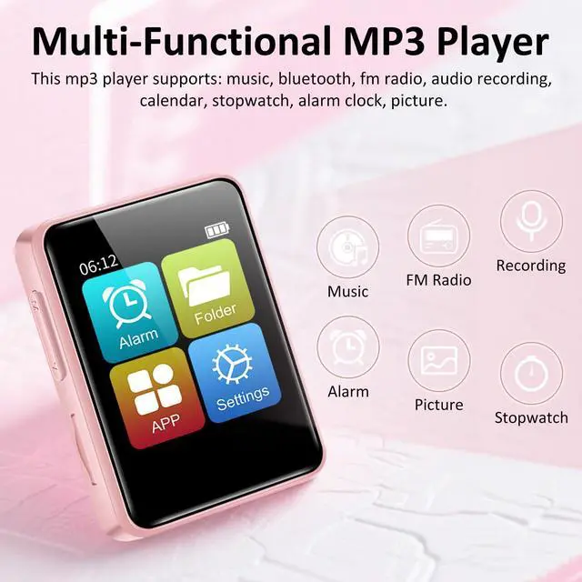 Alt view image 6 of 7 - MP3 Player with Bluetooth, 32GB Portable Bluetooth MP3 Player for Kids, 1.8 inch Music Player with Speaker, FM Radio, Voice Recorder, Supports Expanded Up to 512GB(Pink)