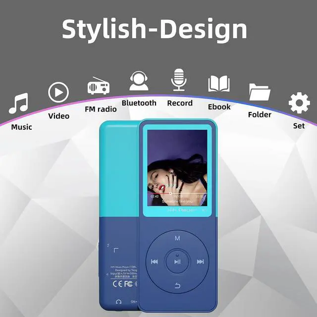 Alt view image 2 of 6 - Bluetooth Mp3 Player, Classic Portable Mp3 Players for Kids,HiFi Music Player with Bluetooth,Video Play,FM Radio,Recording,E-Book,Alarm Clock,Mp3 Play up to 50 Hours with SD Card Slot Blue 64GB