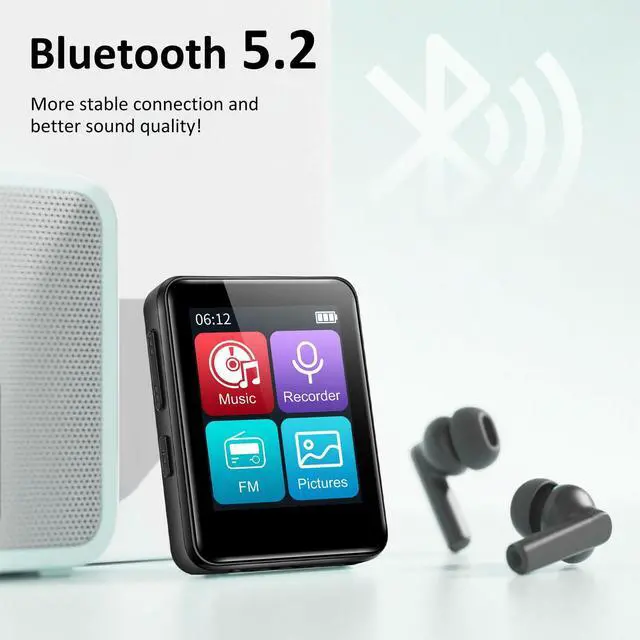 Alt view image 2 of 7 - 1.8 inch MP3 Player with Bluetooth, 32GB Digital Music Player for Kids, Portable Mini Bluetooth MP3 Player with Speaker Lossless Sound with FM Radio, Voice Recorder, Supports up to 512GB, Black