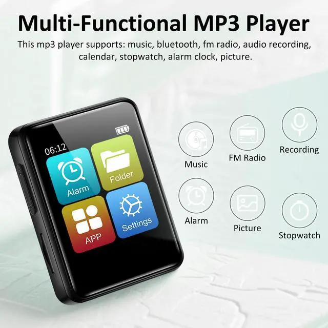 Alt view image 6 of 7 - 1.8 inch MP3 Player with Bluetooth, 32GB Digital Music Player for Kids, Portable Mini Bluetooth MP3 Player with Speaker Lossless Sound with FM Radio, Voice Recorder, Supports up to 512GB, Black