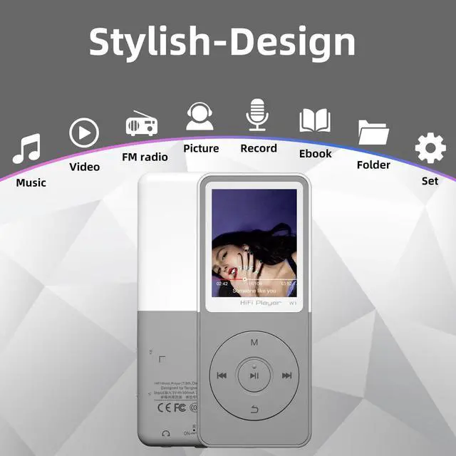 Alt view image 2 of 6 - Bluetooth Mp3 Player, Classic Portable Mp3 Players for Kids,HiFi Music Player with Bluetooth,Video Play,FM Radio,Recording,E-Book,Alarm Clock,Mp3 Play up to 50 Hours with SD Card Slot Grey 64GB
