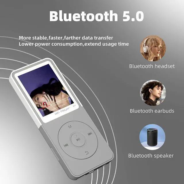Alt view image 4 of 6 - Bluetooth Mp3 Player, Classic Portable Mp3 Players for Kids,HiFi Music Player with Bluetooth,Video Play,FM Radio,Recording,E-Book,Alarm Clock,Mp3 Play up to 50 Hours with SD Card Slot Grey 64GB