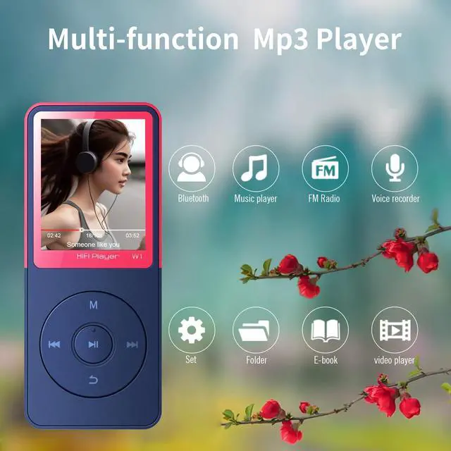 Alt view image 2 of 6 - Bluetooth Mp3 Player, Classic Portable Mp3 Players for Kids,HiFi Music Player with Bluetooth,Video Play,FM Radio,Recording,E-Book,Alarm Clock,Mp3 Play up to 50 Hours with SD Card Slot Pink 32GB