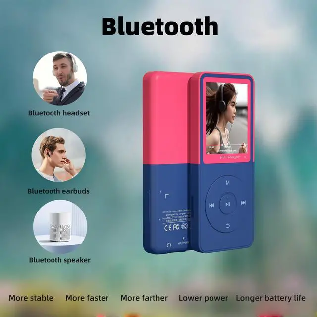 Alt view image 5 of 6 - Bluetooth Mp3 Player, Classic Portable Mp3 Players for Kids,HiFi Music Player with Bluetooth,Video Play,FM Radio,Recording,E-Book,Alarm Clock,Mp3 Play up to 50 Hours with SD Card Slot Pink 32GB