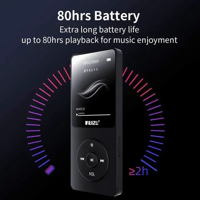 Alt view image 3 of 7 - RUIZU 64GB MP3 Player with Bluetooth 5.3, Portable Music Player for Kids Sports Running, FM Radio, Voice Recorder, Equalizer, 80H Digital Audio Video Shuffle Resume Playback, Up to 128GB Micro SD Card