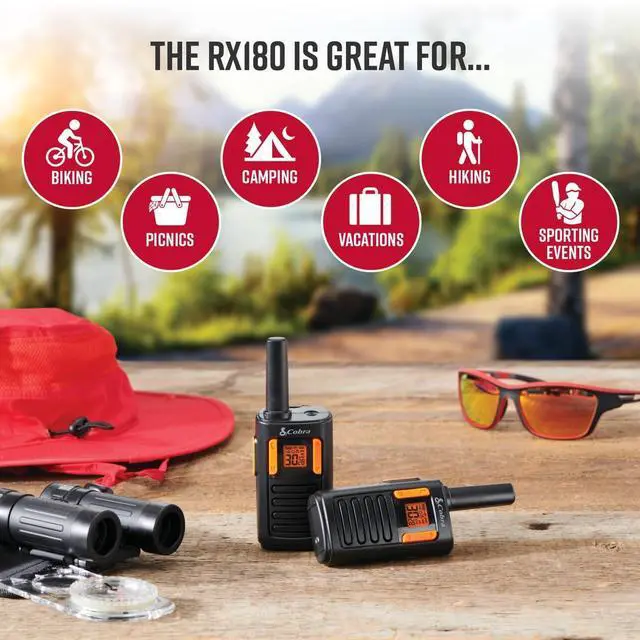 Alt view image 5 of 7 - Cobra RX180 Walkie Talkies (2-Pack)  Lightweight, Easy-to-Use Compact Two Way Radios Long Range, 22 Preset Channels, NOAA Weather Alerts, VOX Feature, LED Flashlight (Orange/Black)