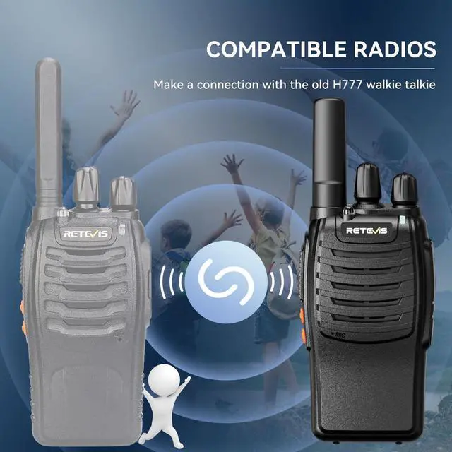 Alt view image 4 of 7 - Retevis H-777 Rechargeable Walkie Talkies, Mini 2 Way Radios Long Range, Small Walky Talky, Portable FRS Two Way Radios with LED Flashlight(Black, 2 Pack)