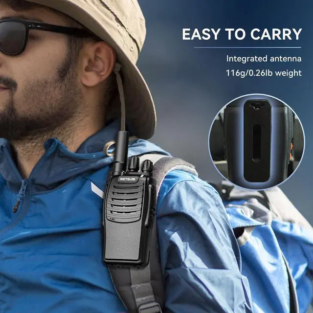 Alt view image 6 of 7 - Retevis H-777 Rechargeable Walkie Talkies, Mini 2 Way Radios Long Range, Small Walky Talky, Portable FRS Two Way Radios with LED Flashlight(Black, 2 Pack)